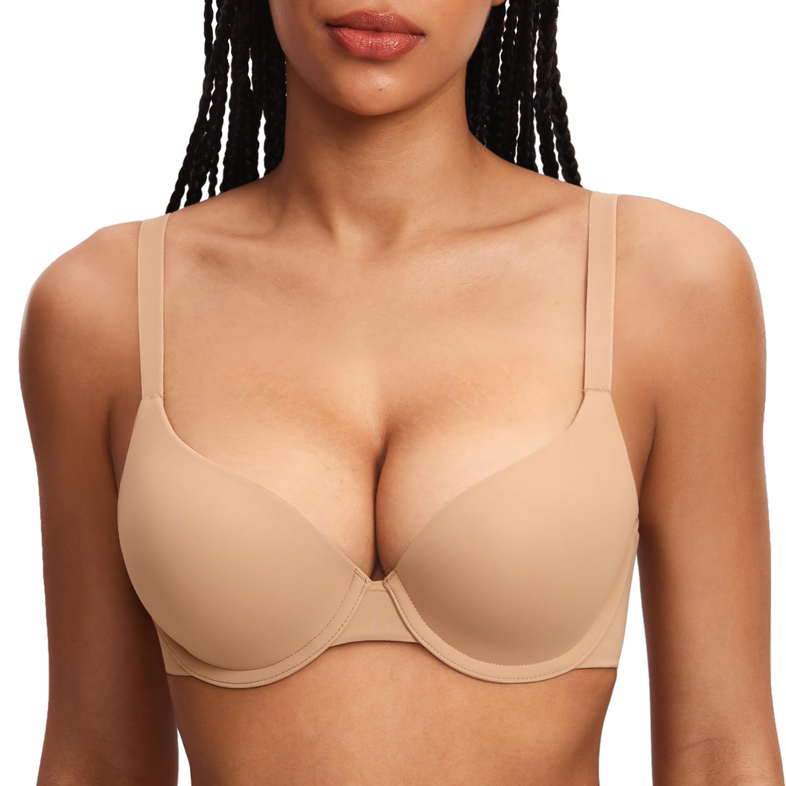 DOBREVA Women's Push Up T-Shirt Bra Underwire Padded Bras Plunge Full Coverage