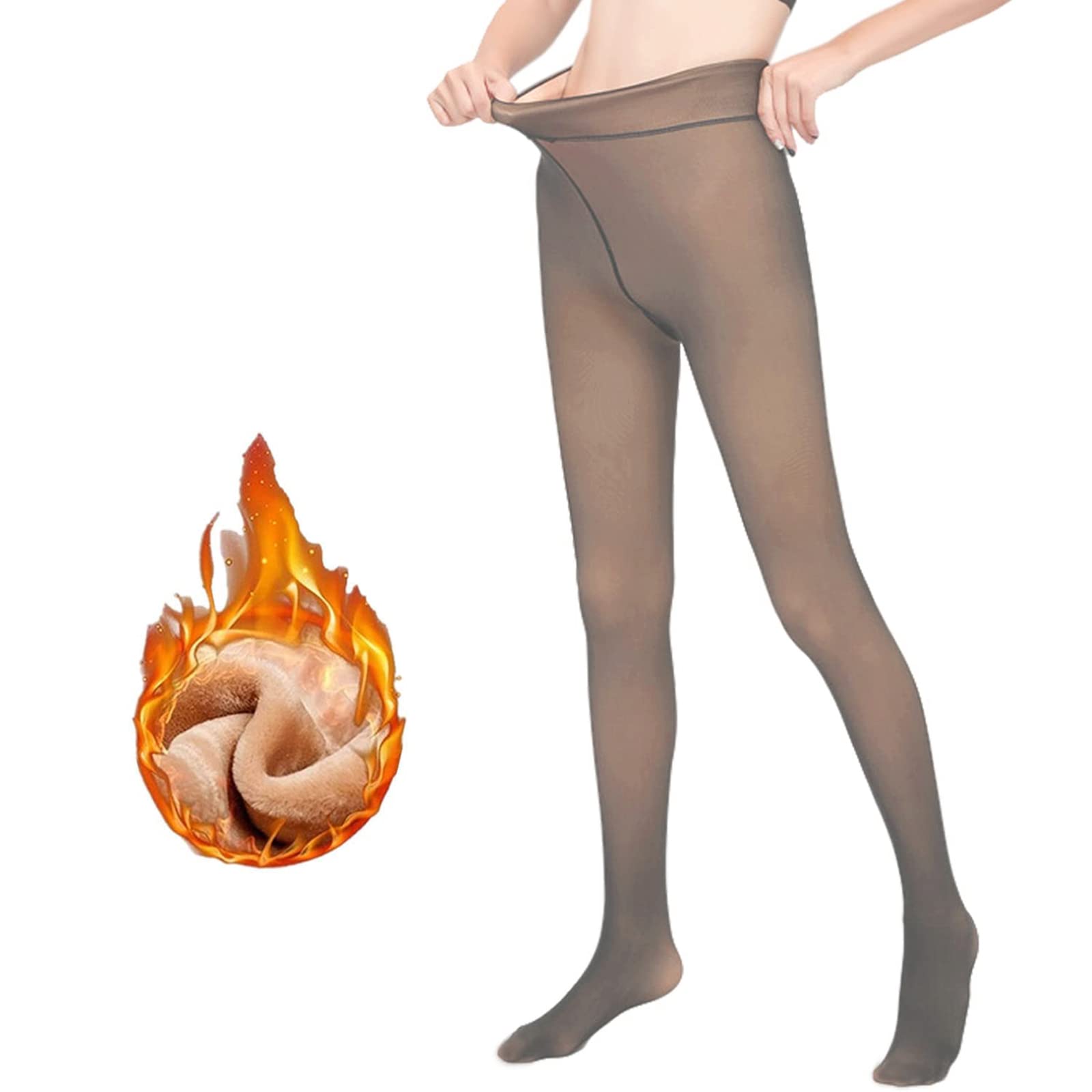 MitidWinter Tights Women Leggings Thermal Pantyhose Fake Translucent Tights Opaque High Waisted Winter Warm Sheer Tight, Beige, One Size, fitted