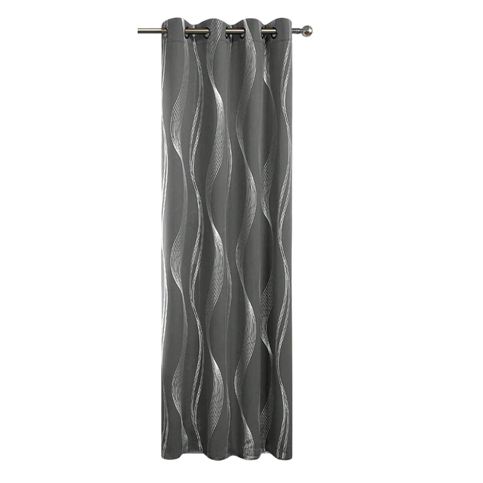 PANGBOER Modern Silver Waves Print Blackouts Curtain Grommets Top Darkening Window Drape for Bedroom Living Room Sun Blocking 100X200Cm Polyester Sun Blocking Panel