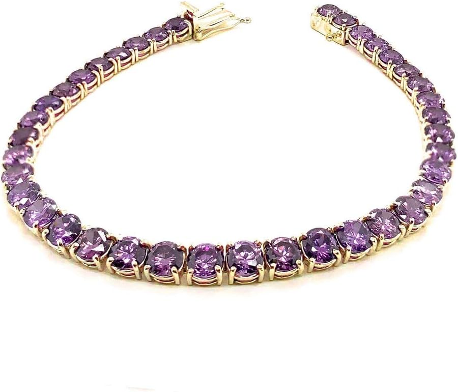 Certified 10k Gold Genuine Amethyst Fancy Tennis Bracelet