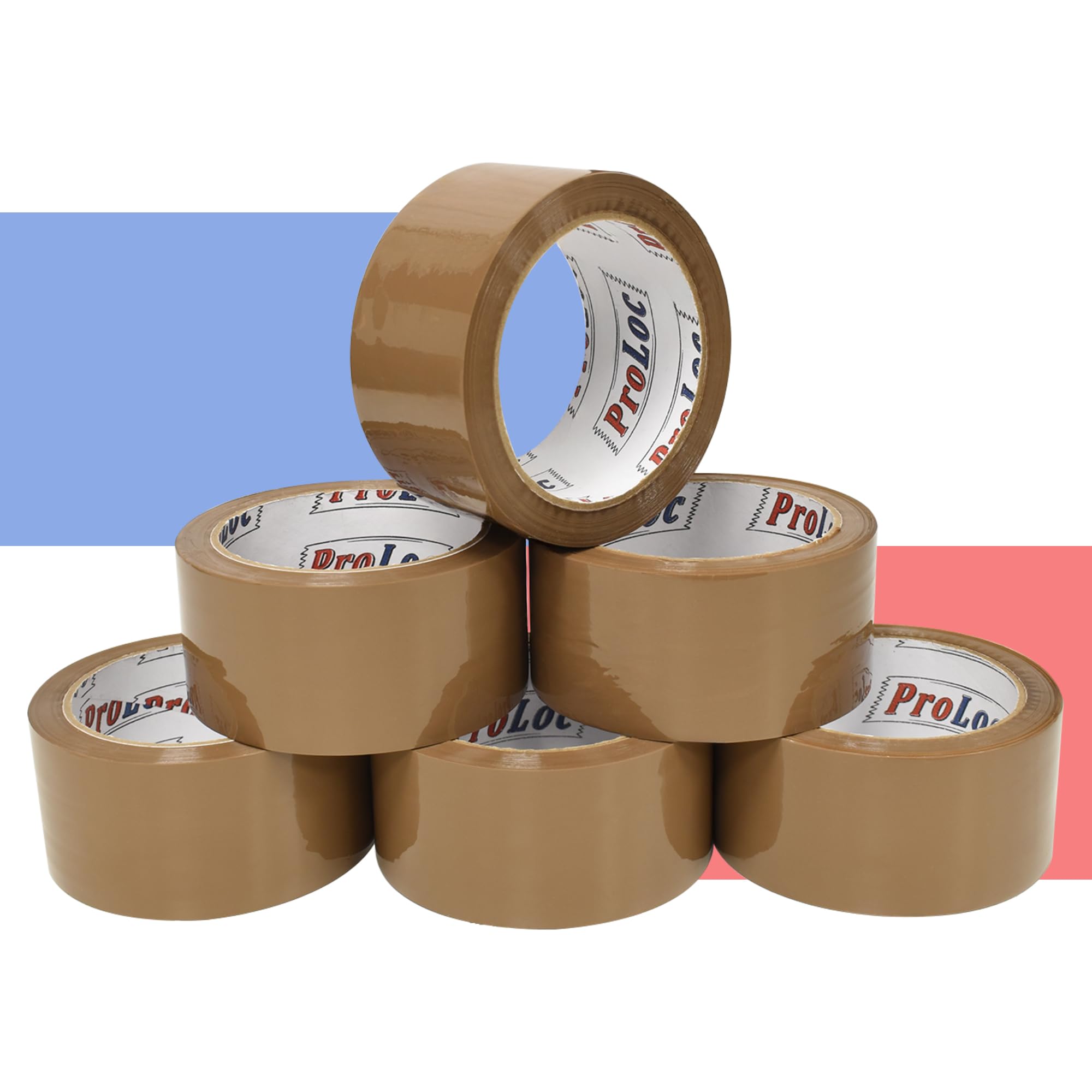 ProLoc Low Noise Packaging Tape (48mm x 66m) - Pick Colour & Qty - 2 inch Wide Strong Multipurpose Packing Tape with Secure Seal & Silent Unwind for Packing Boxes & Moving House (Brown, 6 Rolls) — image 1