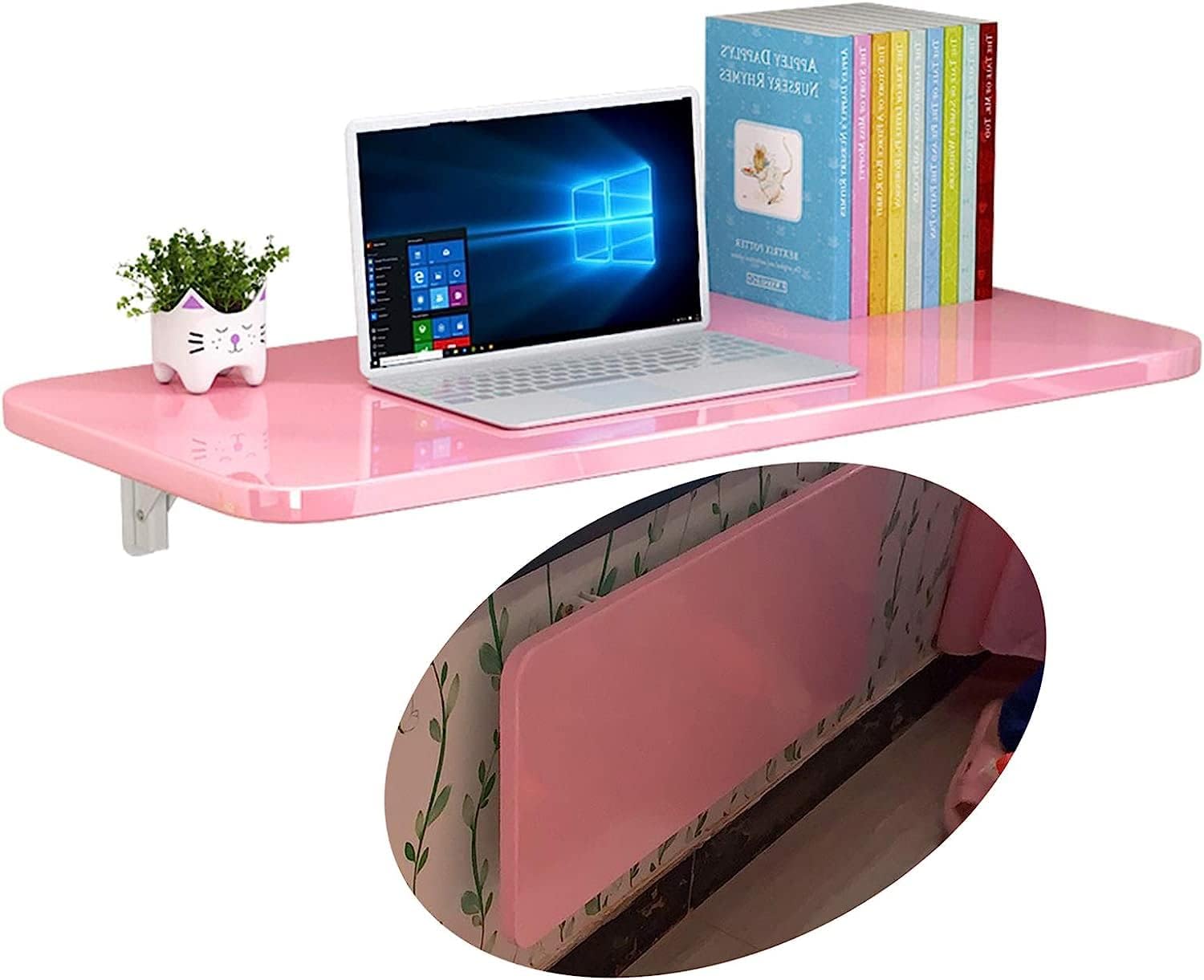 Fold Wall Mounted Table Folding Workbench Perfect Addition To Garage & Shed/Home Office/Laundry Room/Home Bar/Kitchen & Dining Room, Pink Wall-Mounted Table,40 * 30cm/16 * 12in