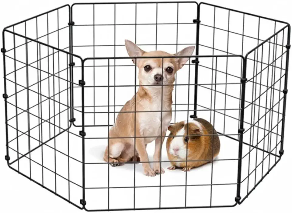 Cercadinho Pet Dobrável Móvel Articulado Cachorro Pequeno Porte Filhote Porquinho da Índia 6 Telas 30cm de Altura Preto