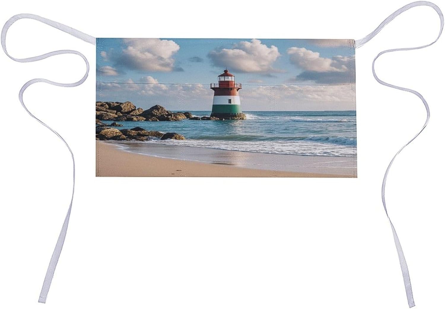 Sea Lighthouse Sandbeach Server Aprons for Women And Men Waterproof Half Apron with 3 Pockets Deluxe Oxford Fabric Waist Aprons Adjustable Chef Apron for Kitchen Bar Home