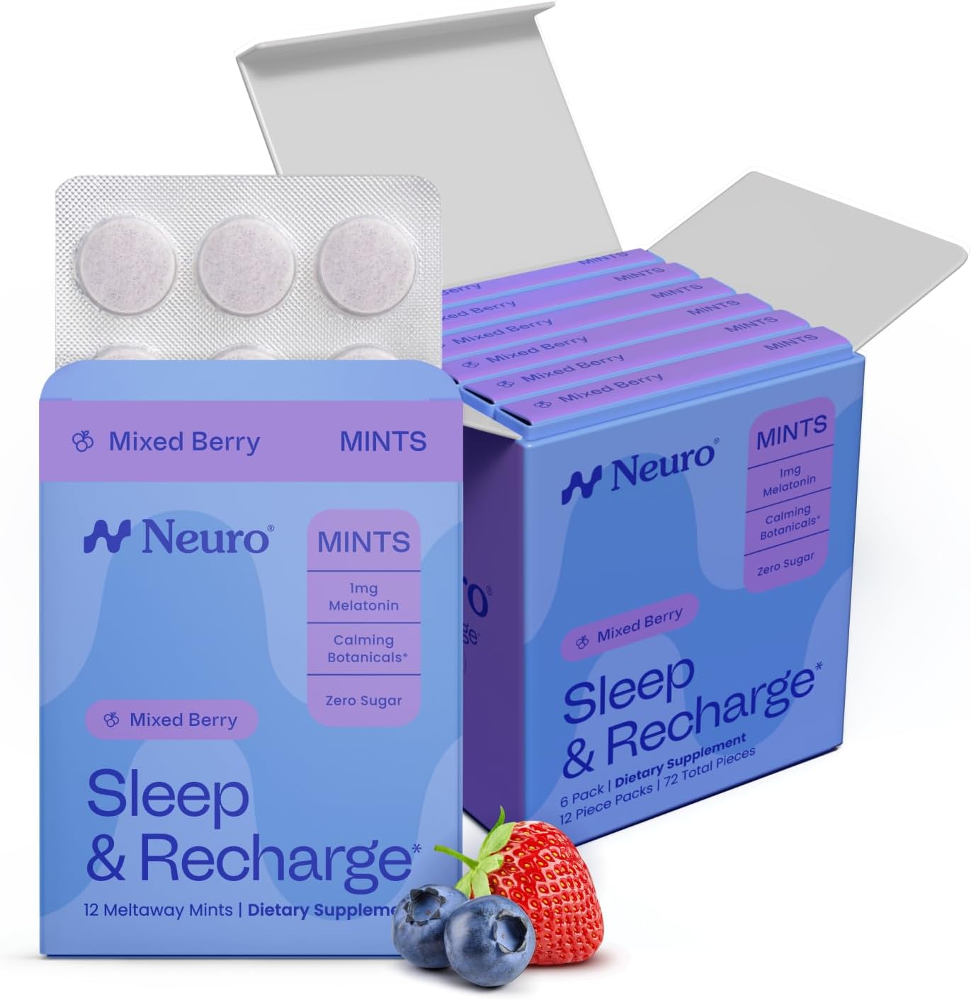 Neuro Sleep & Recharge Meltaway Mints - Sleep Aid for Adults with Melatonin 1mg, Chamomile & Elderberry - Travel Essentials for Nighttime Relaxation & Healthy Rest Cycle - Mixed Berry (72 ct)