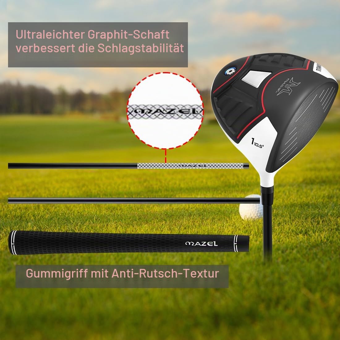MAZEL Titan-Golfschläger für Herren, Graphitschaft, 114,4 cm, Flex Regular, 460 cc Driver Golfschläger für Rechtshänder, Schlägerhaube im Lieferumfang enthalten