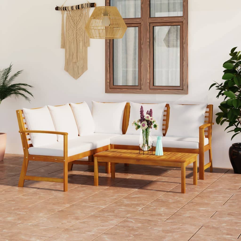 Muebles Jardín Madera, Sofas Exteriores de Jardin, Sofa Terraza Exterior, Conjunto Jardin Exterior, Muebles de jardín 4 pzas Cojines Crema Madera Maciza de Acacia
