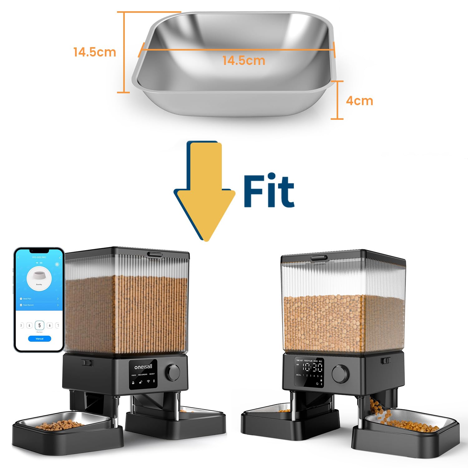 oneisall Stainless Steel Bowl ONLY for PFD002 and PFD002 Pro 5L Automatic Cat Feeder, Silver - Image 3