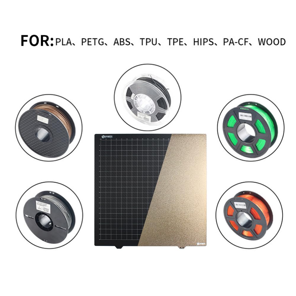 Placa de construcción PEI de 430x430mm Cama de impresión 3D Recubrimiento en polvo de doble cara PEI + Superficie lisa de fibra de carbono Plataforma flexible de acero con resorte (1)
