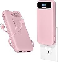 AONIDI 12000mAh Power Bank with Built-in Cables & AC Wall Plug, PD 20W Fast Charging, LED Display - Slim Portable Charger for iPhone, Samsung, Android