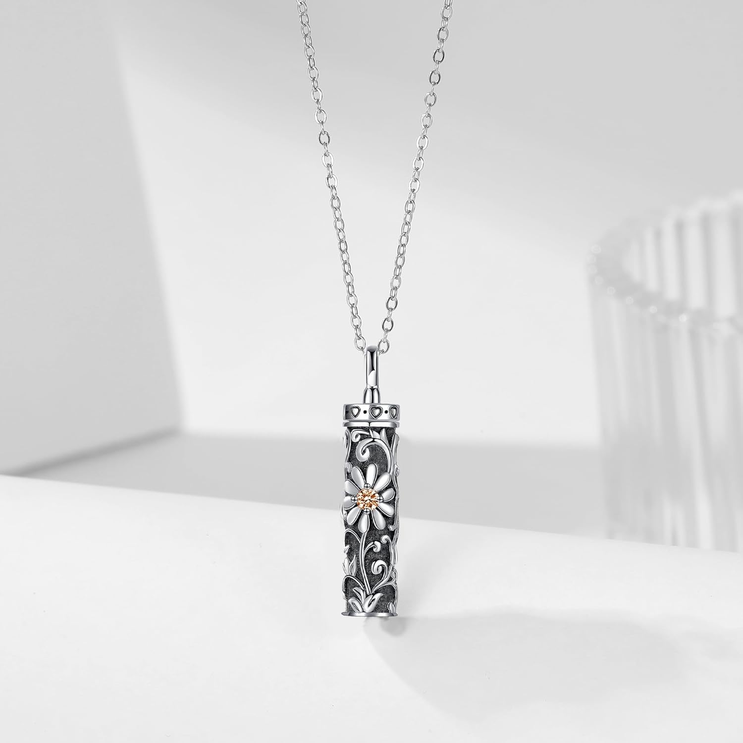 Flower Celtic Urn Necklace Cylinder Bar Heart Shaped Urn Necklace for Ashes 925 Sterling Silver Pendant Necklace Keepsake for Ashes Memory Keepsake Cremation Jewelry for Women - Image 3