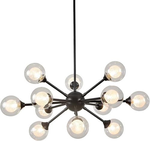 Miniatura 11 de Candelabro Sputnik de 12 luces con acabado de latón cepillado con globo de vidrio de burbujas, modernas lámparas de cocina doradas colgantes