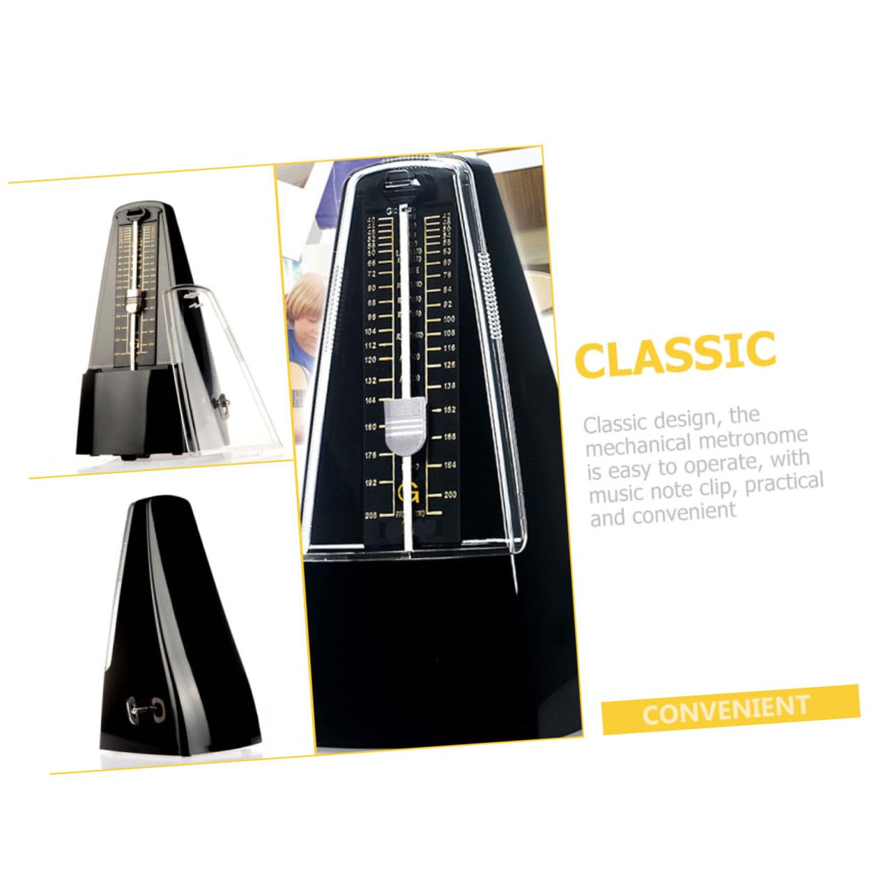 FRCOLOR Metrónomo Mecánico para Piano y Guitarra Carcasa ABS Negra Resistente con Clip para Partituras Metrónomo para Guzheng y Otros Instrumentos Musicales Accesorio Color Aleatorio