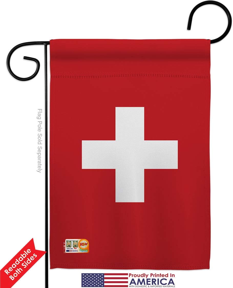 Switzerland Garden Flag Set with Stand Regional Nationality Nation International World Country Particular Area Small Decorative Gift Yard House Banner Double-Sided Made In USA 13 X 18.5