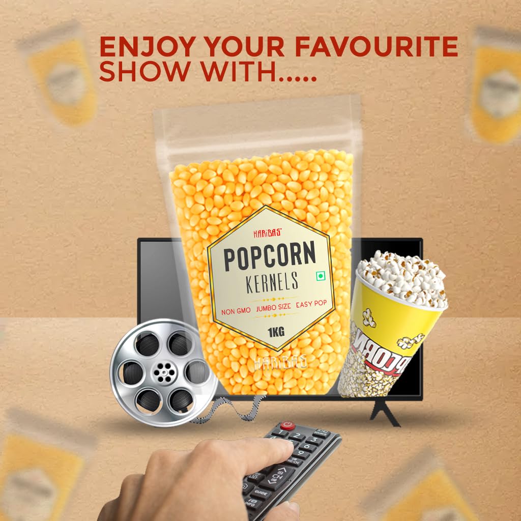HARIBAS Popcorn Kernels 1kg | Raw Maize for Popcorn | Butterfly Corn High Expansion | Ready to Cook Snack | Homemade Healthy Popcorn | Non-GMO - Image 5 thumbnail