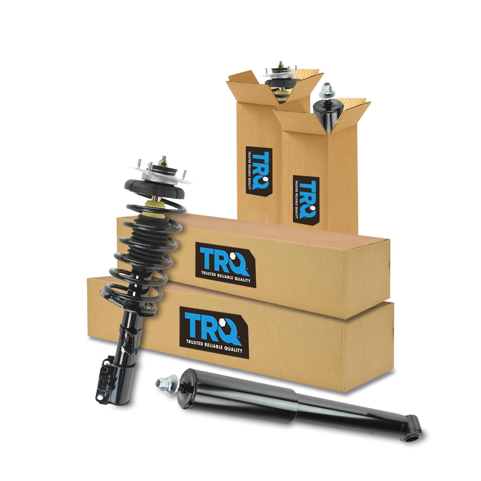 TRQ Front and Rear Complete Strut Assembly &amp; Shock Absorber Kit Complete Strut &amp; Coil Spring Assembly Compatible with 1993-1997 Volvo 850 1998-2004 C70 1998-2000 S70 V70