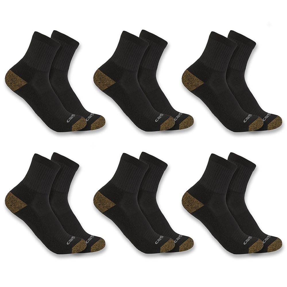 Carhartt Men's Black Midweight Quarter Sock 6-Pack, Large