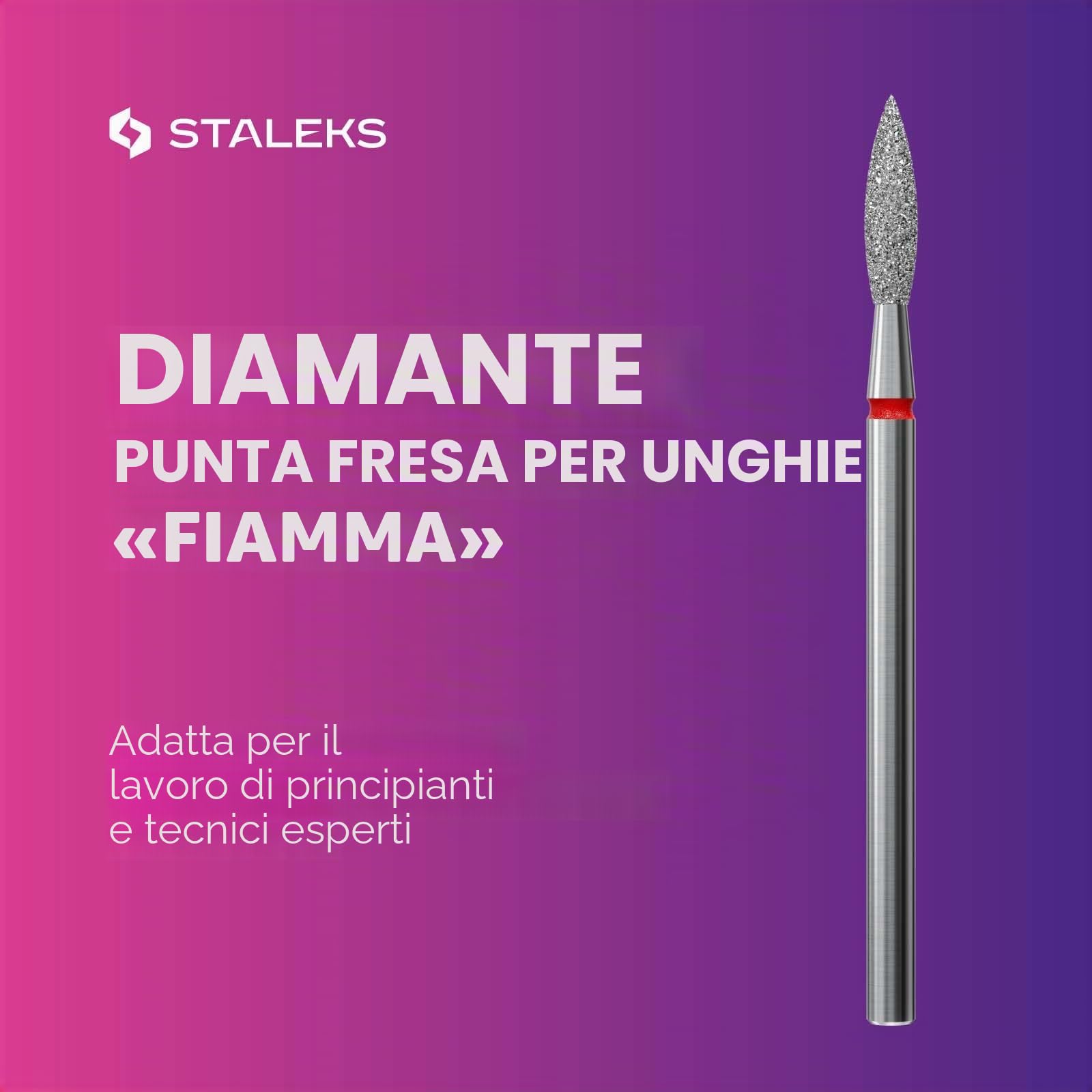 STALEKS PRO - Punta diamantata – Fiamma (anello rosso) I kit di scarico per unghie I Punte per manicure e pedicure apparative I Kit per levigatrici elettriche I NAIL DRILL BIT (FA10R023/10)