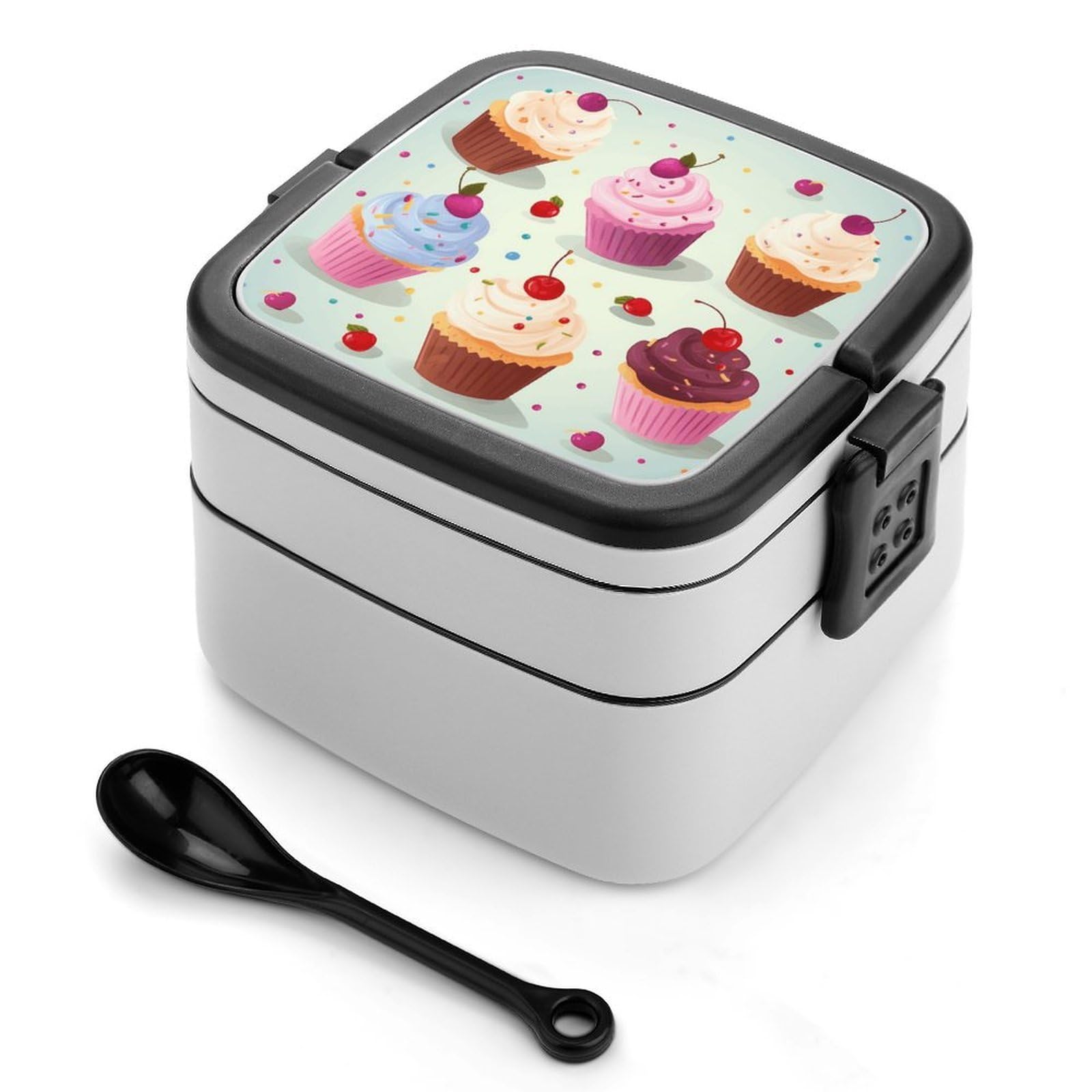 JTREHY Delicious Cupcakes Lunch Box Double-Layer Portable Lunch Container Stackable Large Capacity Leakproof Bento Box for Dining Out Work Picnics Travel