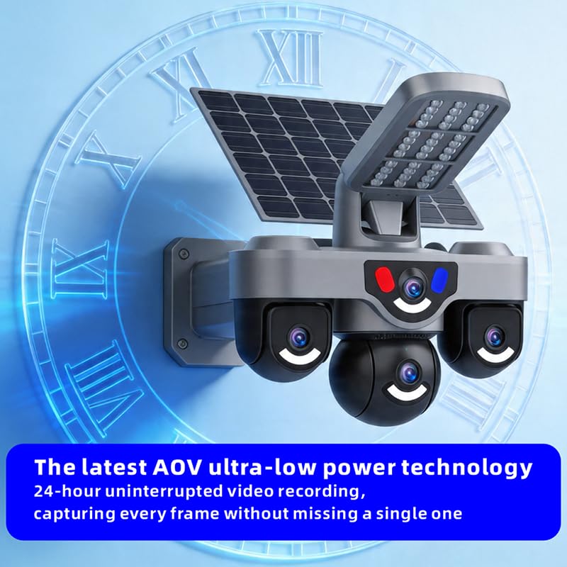 Image of AOV Solar CCTV with Continuous Recording (24 * 7) 4G SIM Security Camera Outdoor Use | Tripple Lens 4+4+4mp | 2-Way Talk | Night Vision |360 Degree | Waterproof Surveillance Camera|AOV Model