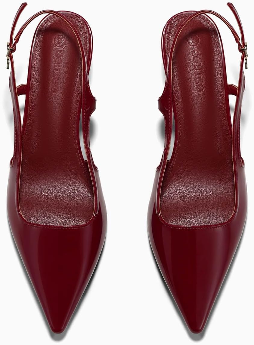 Coutgo Womens Low Kitten Heels Slingback Pumps Closed Pointed Toe Buckle Party Work Dress Shoes - Image 6