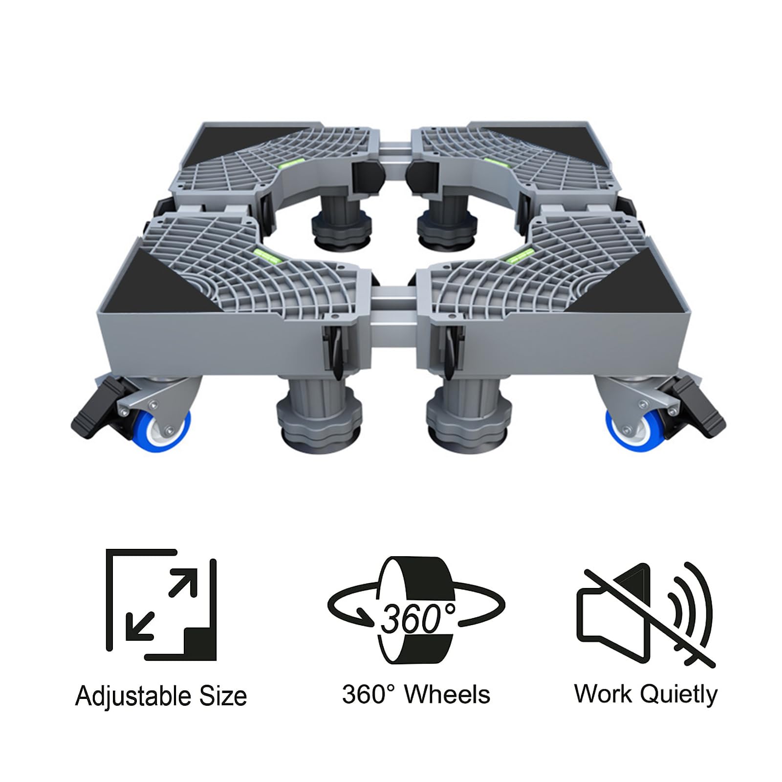 Lavadora multifuncional con base ajustable movible, base de ruedas para frigoríficos, longitud ajustable de 42 a 66 cm, altura de 10 a 12 cm, con 4 ruedas giratorias de 360°, carga de 600 libras de