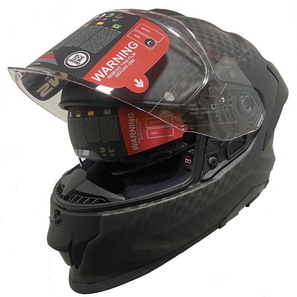 Casco de Moto Integral SMK Titan Carbono Mate con Visor Solar - Homologado ECE 22.06 - Designed