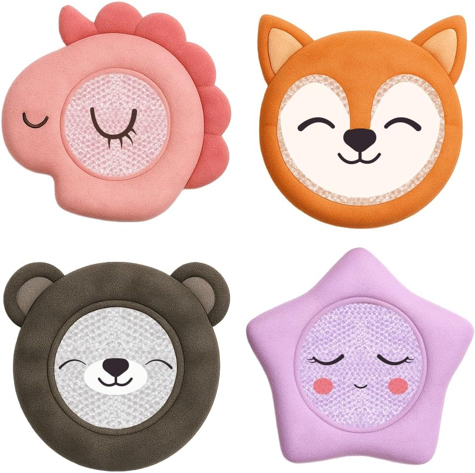 ICEWRAPS Small Reusable Ice Packs for Kids Boo Boos, Hot & Cold Packs with Cloth Cover, Baby Ice Pack for Fever & Minor Injuries, 4" (Pack of 4), Set B: Penguin, Deer, Crab, Unicorn – FSA-HSA Eligible