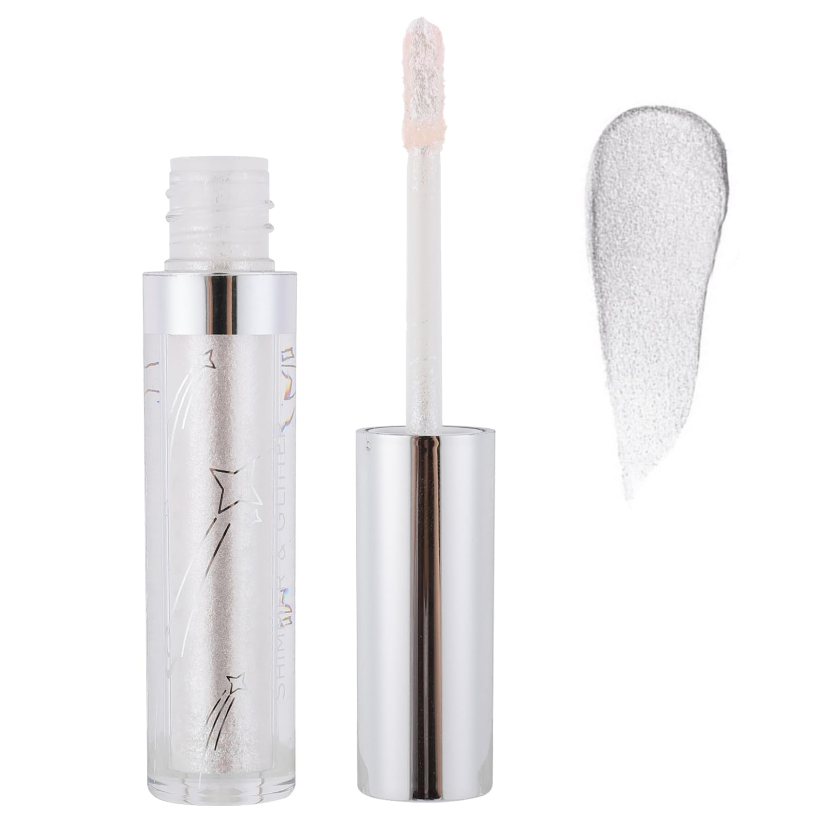 Shimmer Glitter Liquid Eyeshadow, Purple Blue Holographic Sparkle Metallic Pigment Eye Shadow Eyeliner Makeup Kit, Waterproof Longlasting (Silver)