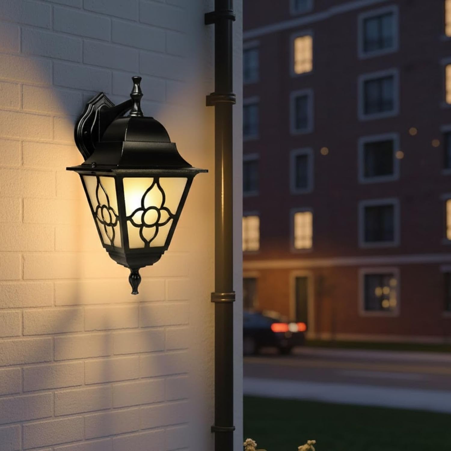 NOUVO Victorian Outdoor Wall Lantern Light – Black Aluminum Body, Clear Glass Diffuser, IP44 Waterproof, E27 Socket (Bulb Not Included), 100–240V, CE/RoHS Certified, Wall Sconce for Garden Lighting