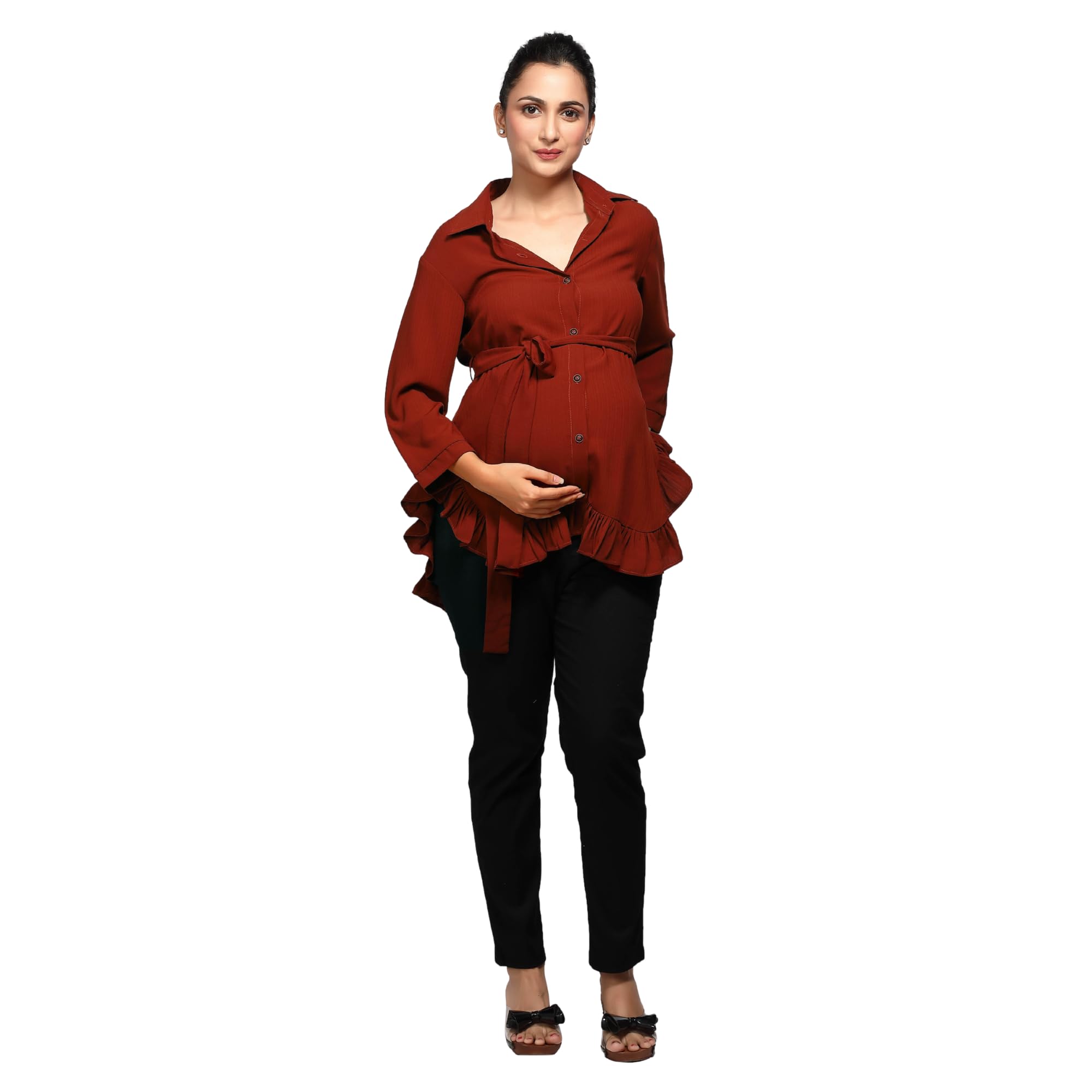 Maroon Frilldetail Maternity Maternity Shirt-picture-23