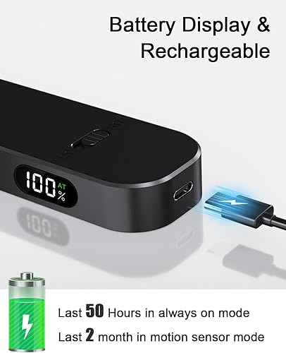 Miniatura 4 de Ferswe Luces de armario recargables, pantalla de nivel de batería, luces regulables, luz con sensor de movimiento de 3000 K para interiores, 60