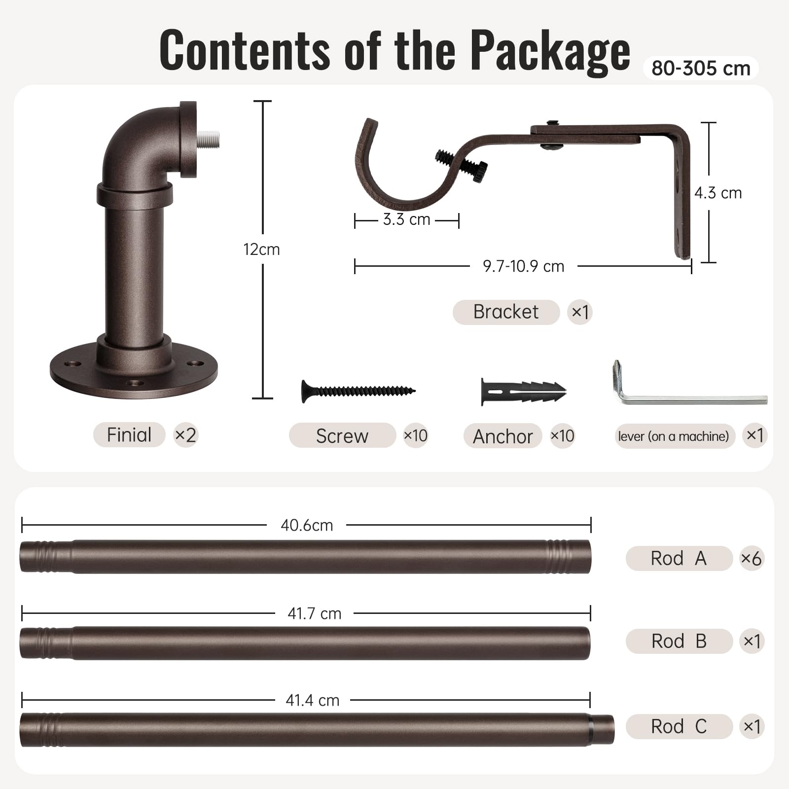 Bastoni per tende per tende con occhielli, aste per tende industriali da 80-305 cm, diametro 25 mm, aste per tende estensibili per interni/esterni, per camera da letto, soggiorno, ufficio
