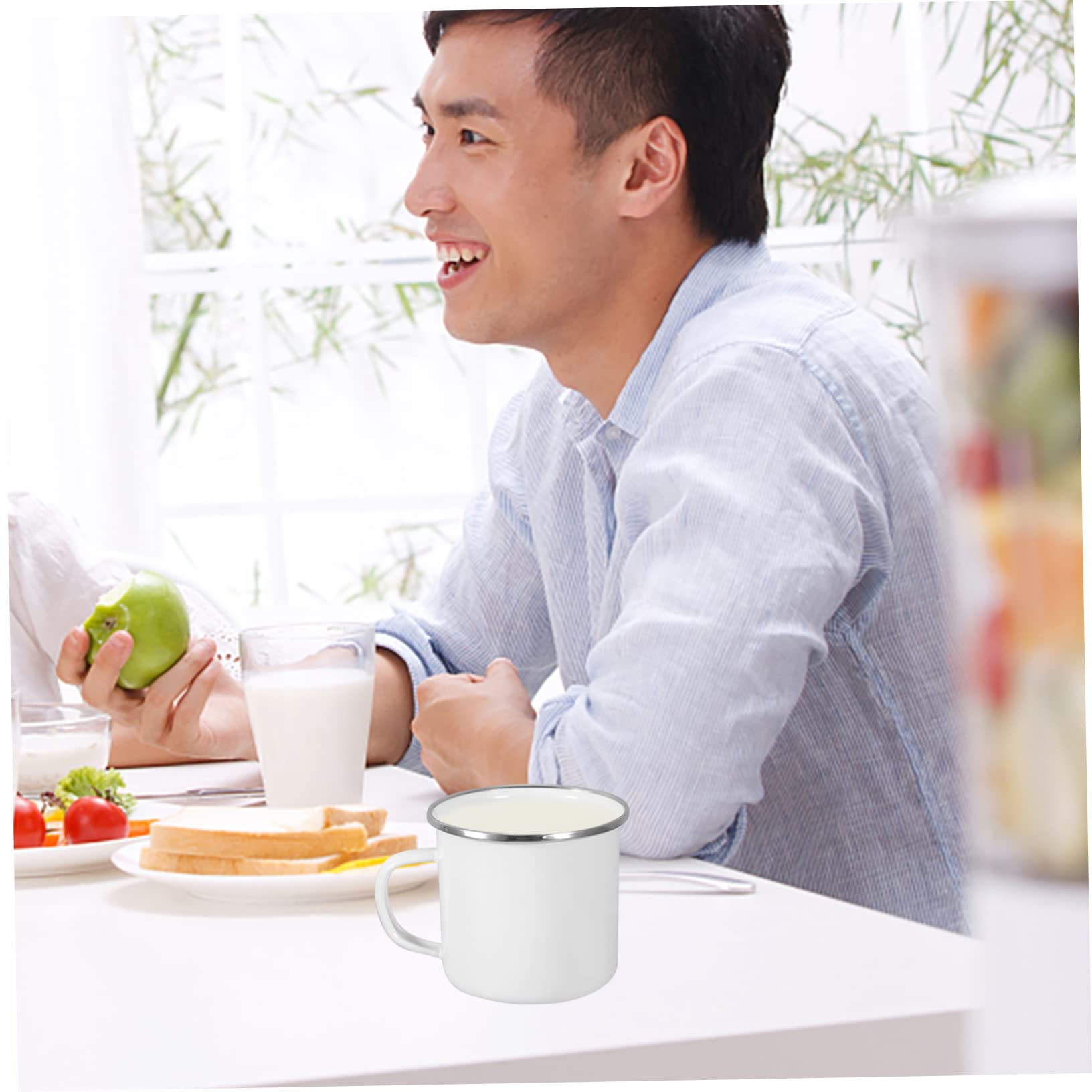 4 Stück Emaille Tasse Weiß Emaille Teebecher mit Henkel Große Campingbecher Leicht zu Reinigen für Camping und Outdoor