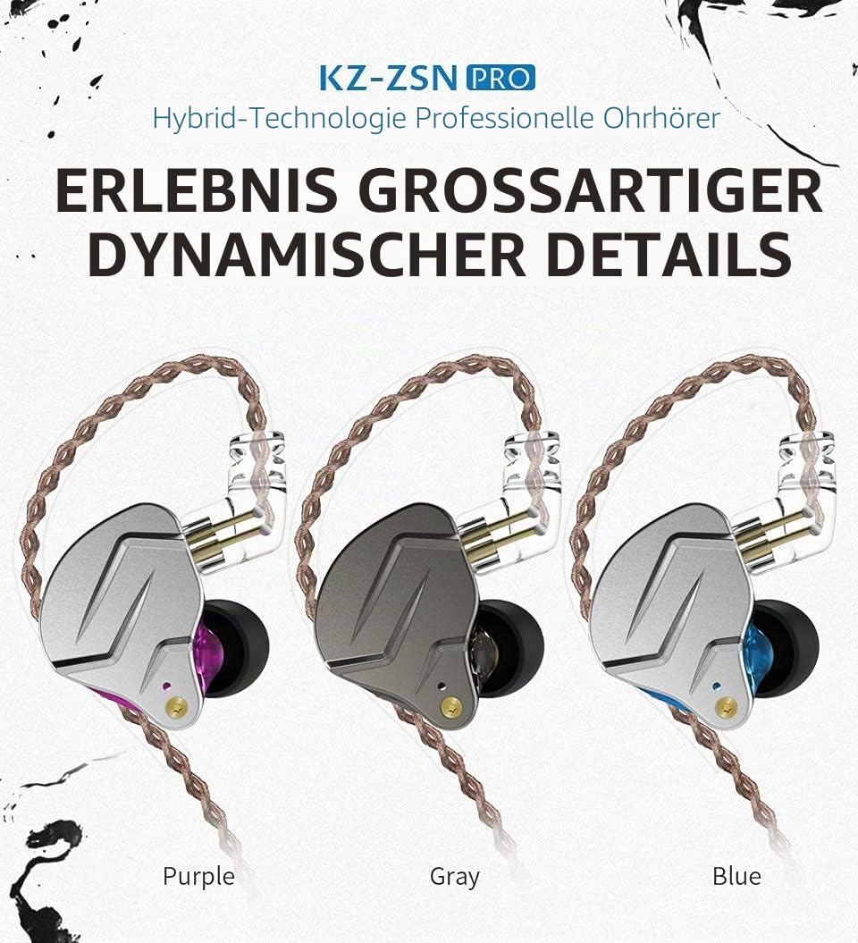 KZ ZSN Pro Dual Drivers 1BA 1DD In-Ear-Kopfhörer HiFi Power Bass Earbuds Kopfhörer Hohe Klarheit Sound Kabelgebundene Kopfhörer mit abnehmbarem Kabel für Audiophile Musiker