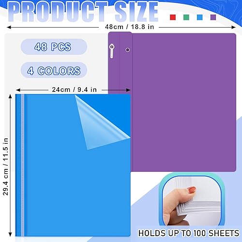 Miniatura 9 de Teling 48 portadas de informes frontales transparentes con puntas, carpetas de presentación de plástico de 3 puntas para currículum vitae para la