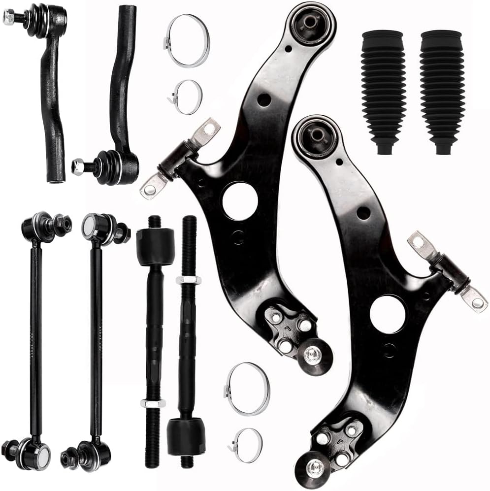 10PCS ASTOU Front Suspension Kit fit for 2004 2005 2006 2007 2008 2009 2010 for Toyota Sienna Lower Control Arm And Ball Joints Sway Bar Links Inner Outer Tie Rod Ends w/Steering Boots