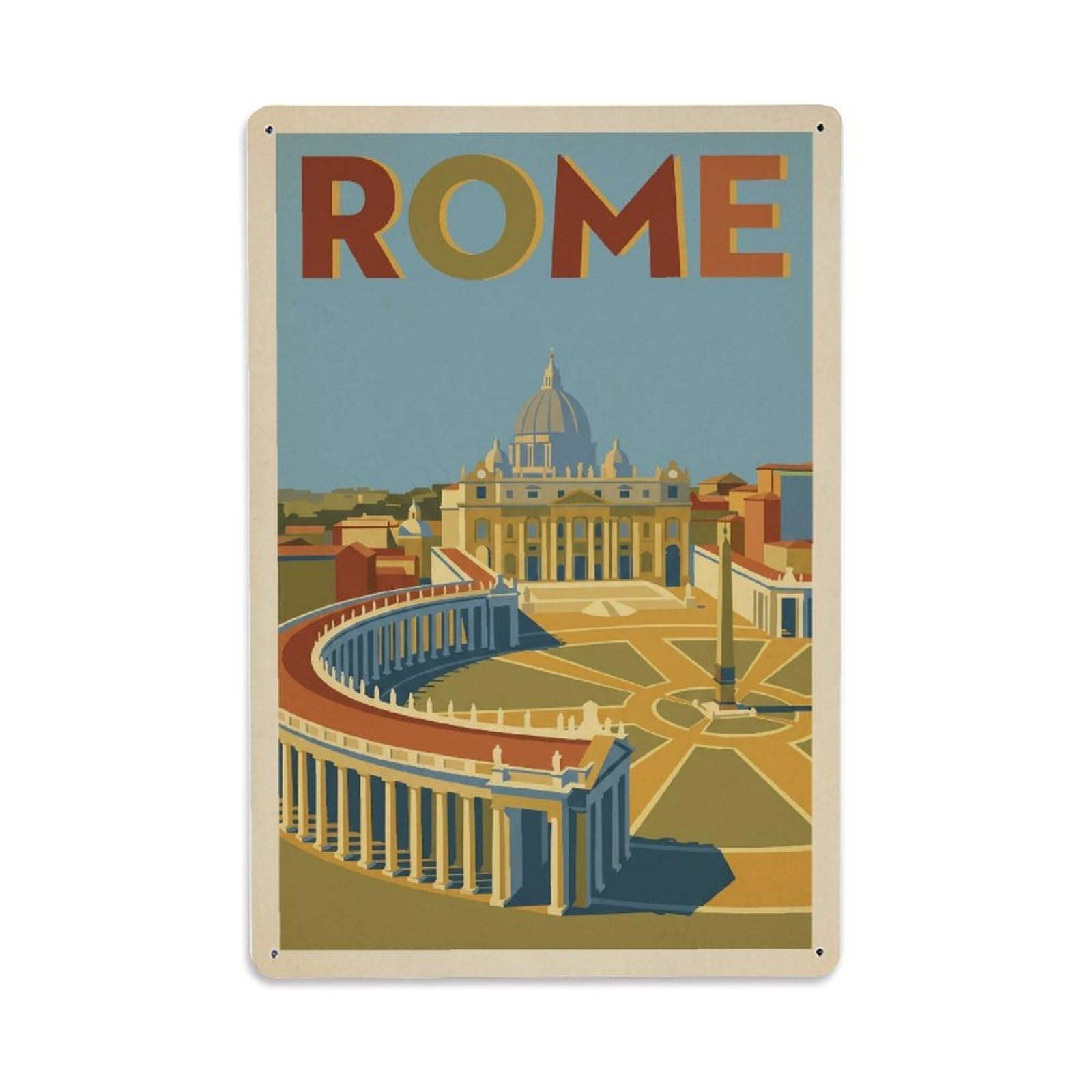 Vintage Travel Rome Piazza San Pietro Vatican Square Colonnade Italy Metal Tin Sign Plaque Wall Decor for Cafe, Club Bar, Office, Home Garden Metal Poster 8x12Inch
