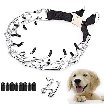 Supet Adjustable Pinch Collar, Professional Dog Pinch Training Collar Adjustable Size Pet Choke Collar with Comfort Rubber Tips Ultra Plus Chrome Plated Prong Training Collar