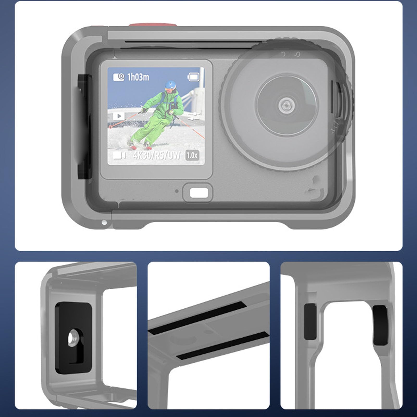 Akozon Jaula de Cámara para Acción 6 Marco Protector Funda Carcasa Apertura Izquierda Derecha Plataforma de Vídeo Aleación de Aluminio para Fotografía Creativa