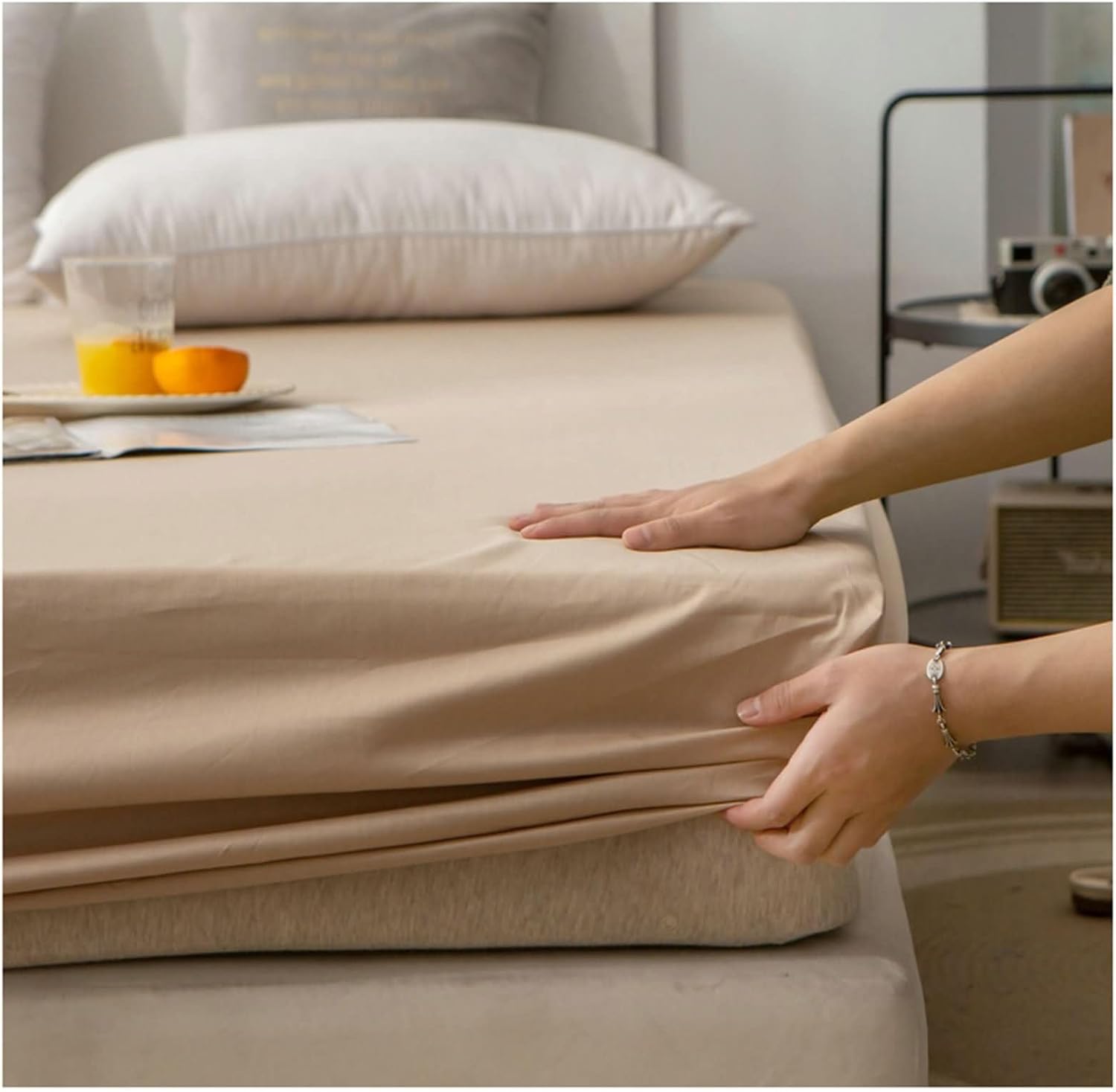 Beydodo Deep Pocket Fitted Sheet, Fitted Sheet 120x200cm Solid Dark Blue, Cotton Fitted Bed Sheets for Dorm