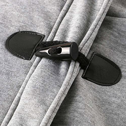 Hxhyqkp Women's Wool Blend Hooded Toggle Duffle Coat Casual Wool Coats Winter Outwear Horn Buttons Zip Jacket #TOP5