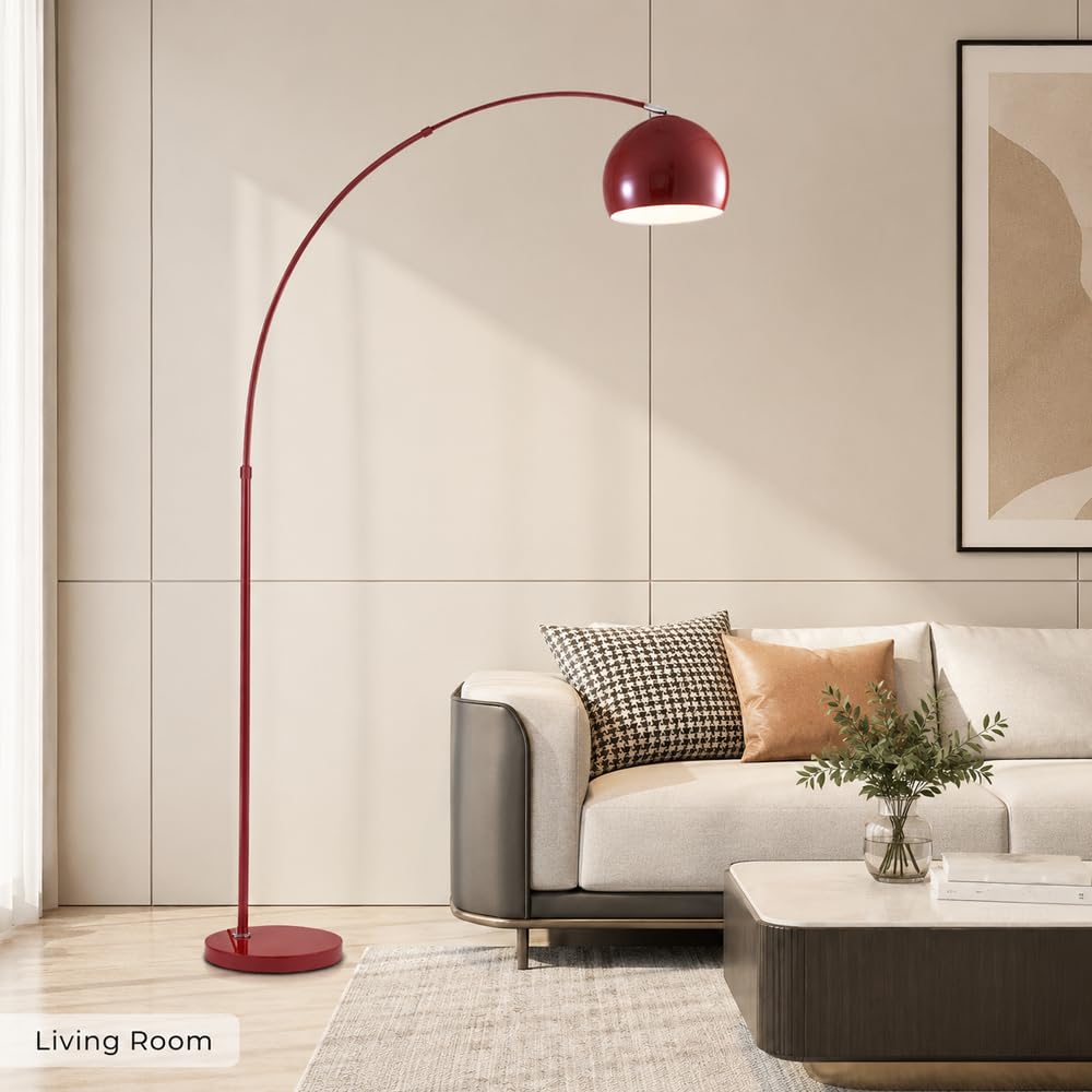 Lampada da terra moderna ad arco rosso, lampada da terra con braccio ad arco regolabile in altezza, luce da terra regolabile con dimmer a 3 colori e interruttore a pulsante, lampada da terra