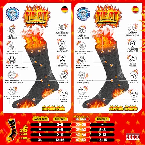 SOXCO Calcetines Térmicos para Hombres y Mujeres - Calcetines de Invierno Calientes, Paquete de 6 Pares, 39-42