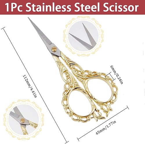 Miniatura 2 de SUNNYCLUE Tijeras de costura vintage para bordar, tijeras de bordado, estilo europeo antiguo, acero inoxidable, pequeñas tijeras para hilo de tela,