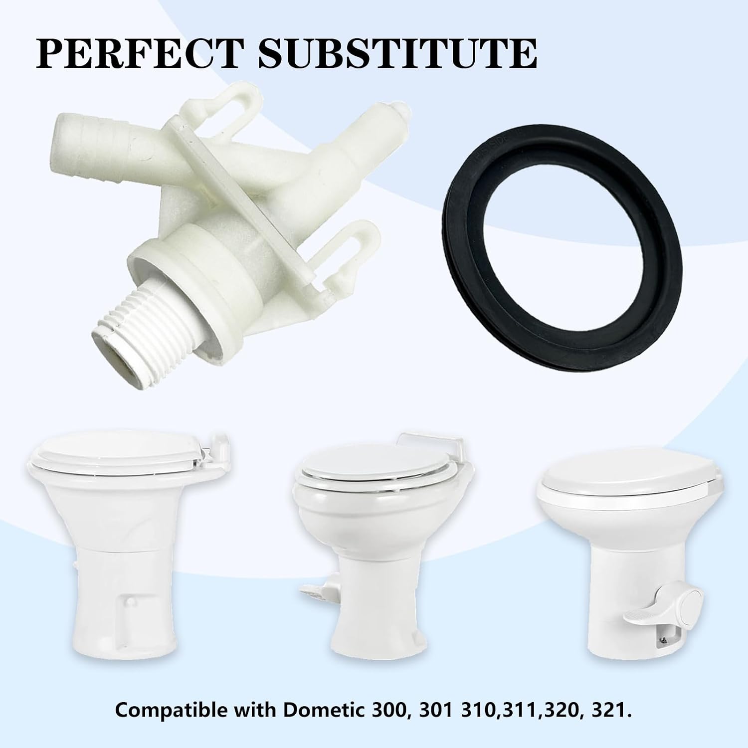 385311641 RV Toilet Water Replacement Kit for Sealand Do-metic RV Toilets Do-metic 300, 301, 310, 311, 320, 321 Camper Trailer RV Pedal Flush Toilet Repair Kit with 385311658 Pedal Flush Ball Seal