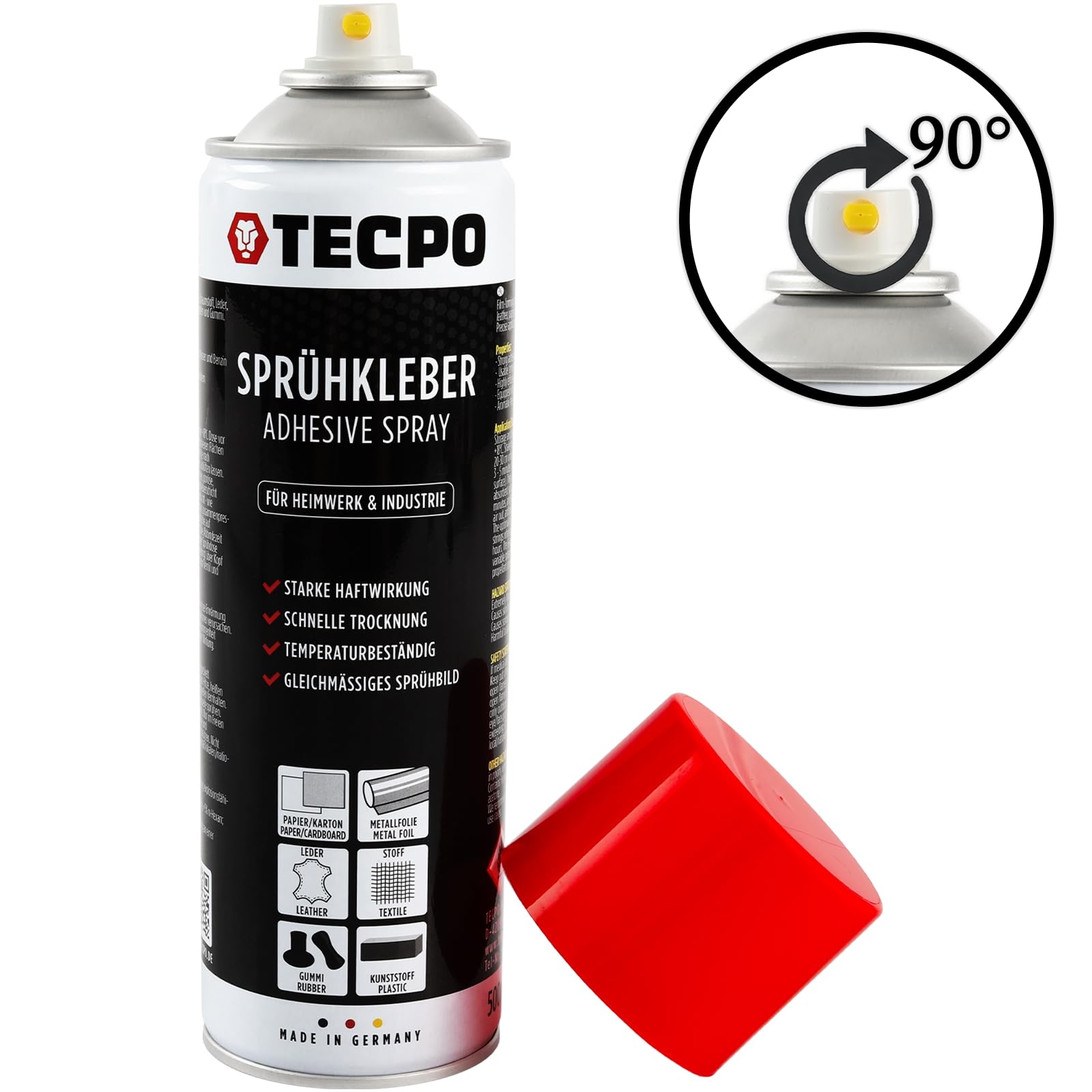 TECPO 10 adhesivos en aerosol, 500 ml, pegamento industrial, pegamento de contacto para piel, espuma, plástico, metal, papel, goma UVM.