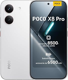 POCO X8 Pro, Smartphone 8+256 Go, Processeur Haut de Gamme Dimensity 8500-Ultra, écran AMOLED Ultra-Lumineux, 50 MP Sony IMX882 avec OIS, Blanc, 1 an de Garantie supplémentaire, Chargeur Non Inclus