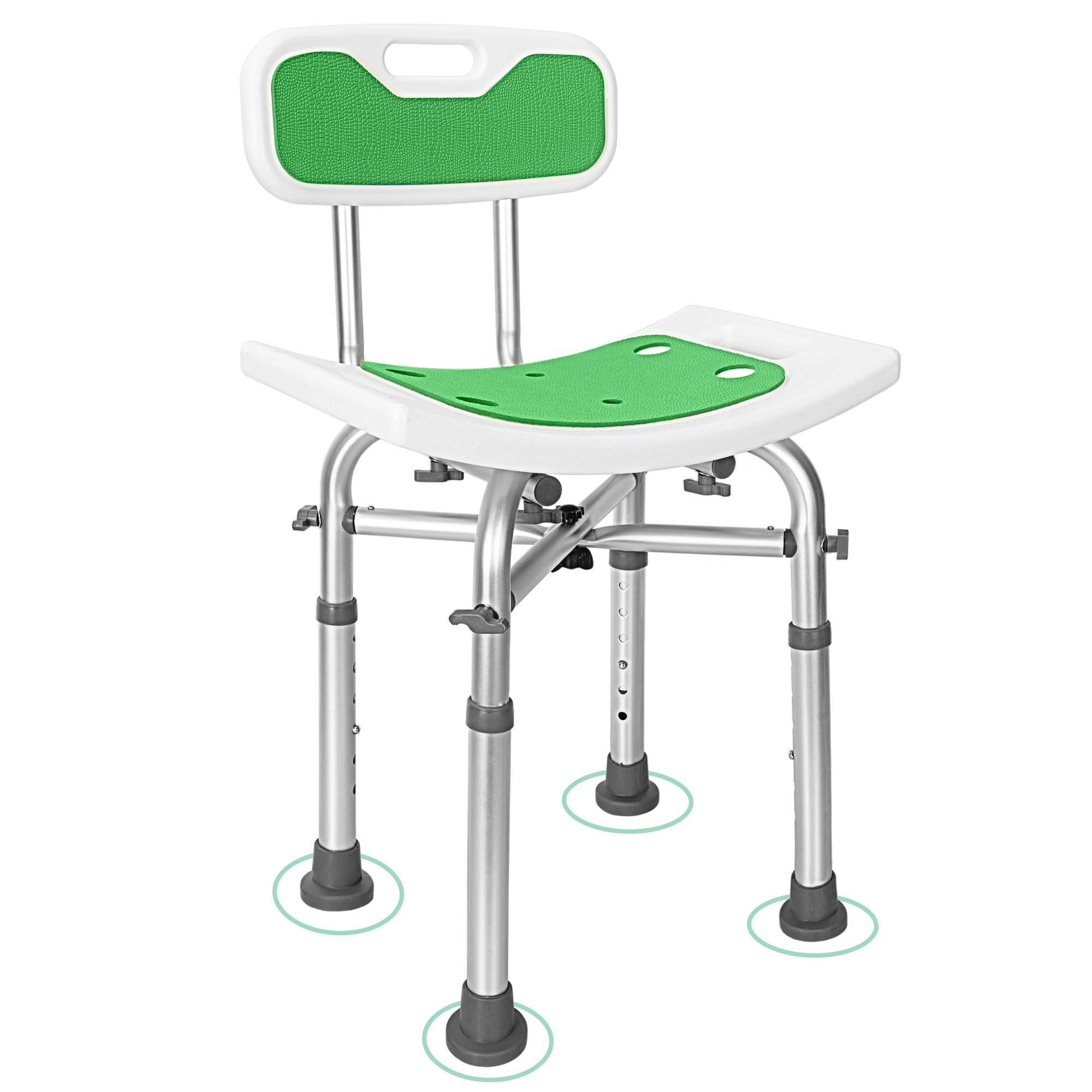 OUUTMEE Sedia da doccia con schienale, regolabile in altezza, 65-77 cm, per anziani con piedini antiscivolo, portata massima 136 kg (verde)