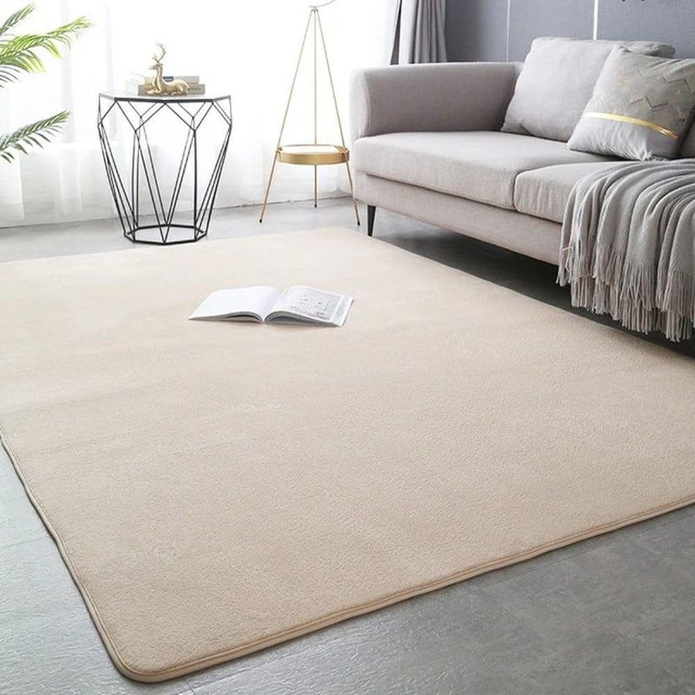 Chambre à coucher et salon moderne : grand tapis de jeu doux et décoration d'intérieur chic